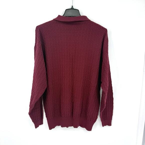 1990's Vintage Pendleton Burgundy Cotton Knit Sweater Pullover Mens XL Collared - Picture 3 of 7